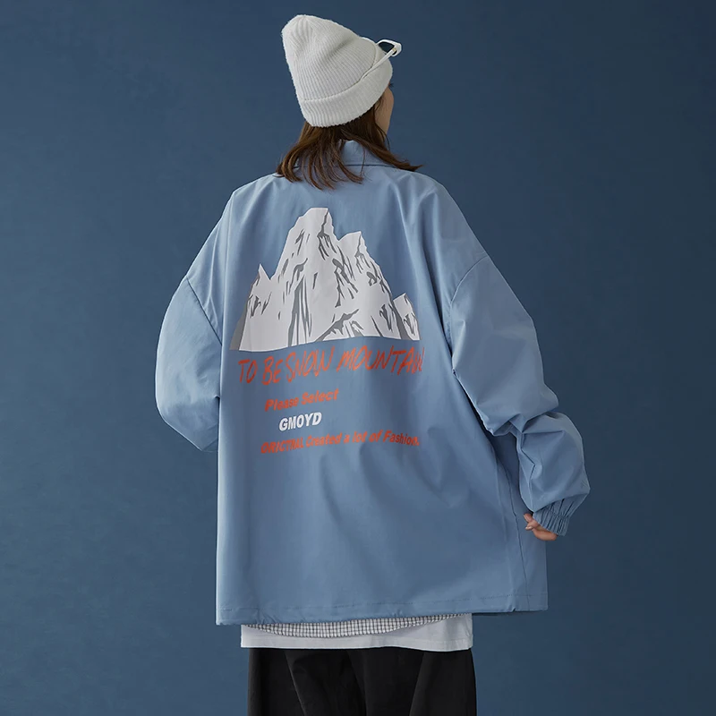 

Womens Autumn Snow Mountain Print Jackets and Single Breasted Coats Loose Fit Streetwear for Women Plus Size Harajuku Outerwear