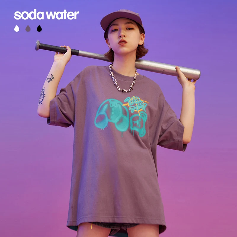 SODAWATER Girl Tshirt Streetwear Graffiti Print Cool Stuff Women T-shirt Street Style Hip Hop T-shirts Cotton Tops 1166S20 | Женская