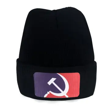

CCCP Russia Cap Communist Flag Men's Beanie Hat Bonnet Pompom Gorro Winter Short Caps Black Skullies Knitted Hats Wool Cotton