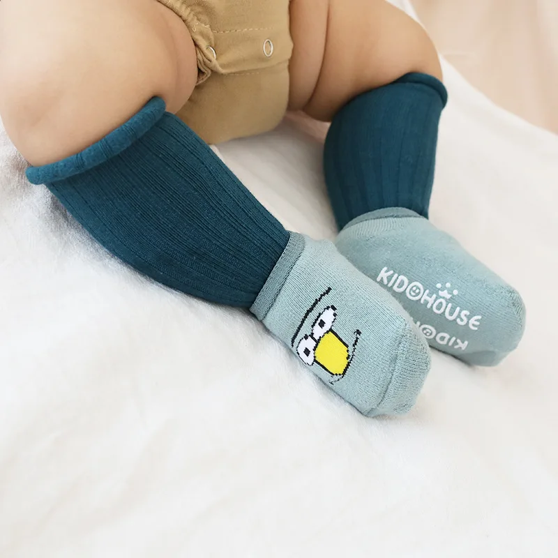 2 пары детских носков до колена носки для новорожденных хлопковые детские носки для мальчиков и девочек с рисунками из мультфильмов Нескользящие повседневные зимние детские гетры