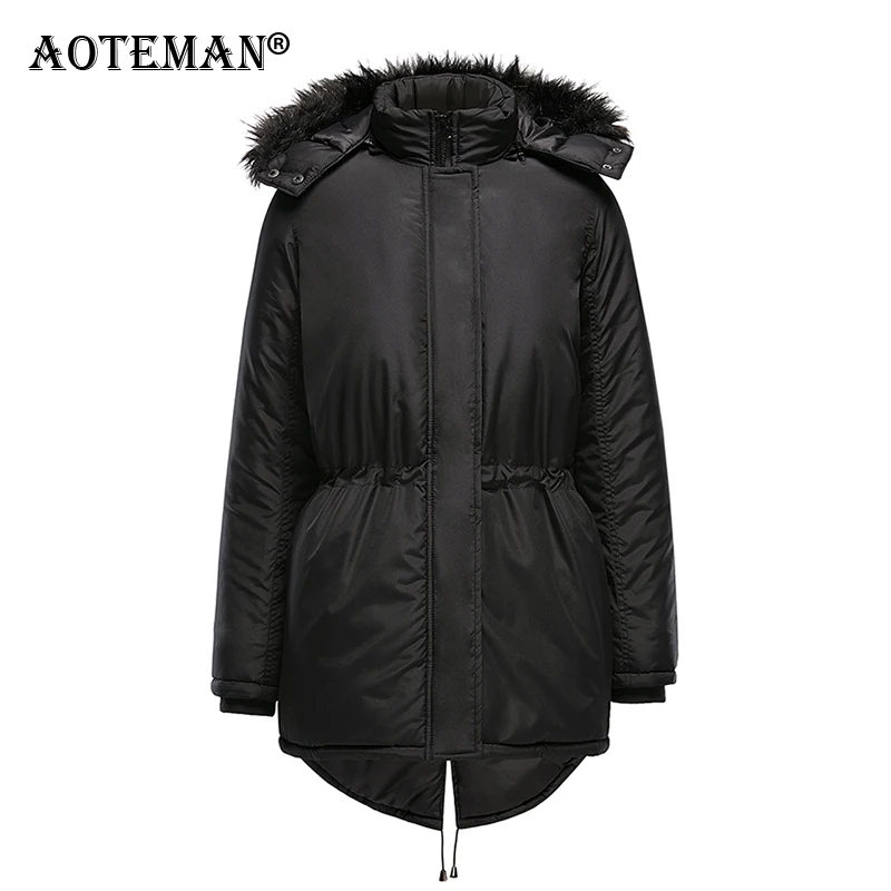 

Winter Jacket Women 2020 Casual Coat Windbreaker Faux Fur Collar Hooded Warm Parkas Oversize Solid Thermal Outwear Zipper LL110