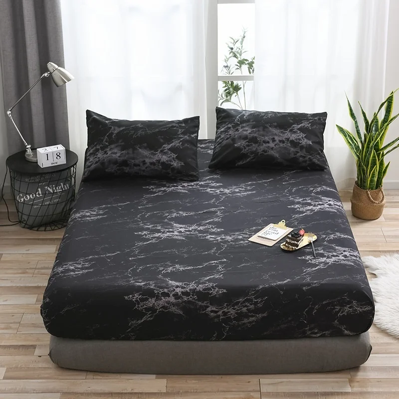  6 Colors Classic Marble Pattern Bedspread Fitted Sheet for Beds Elastic Home Textile Twin/Full/Quee