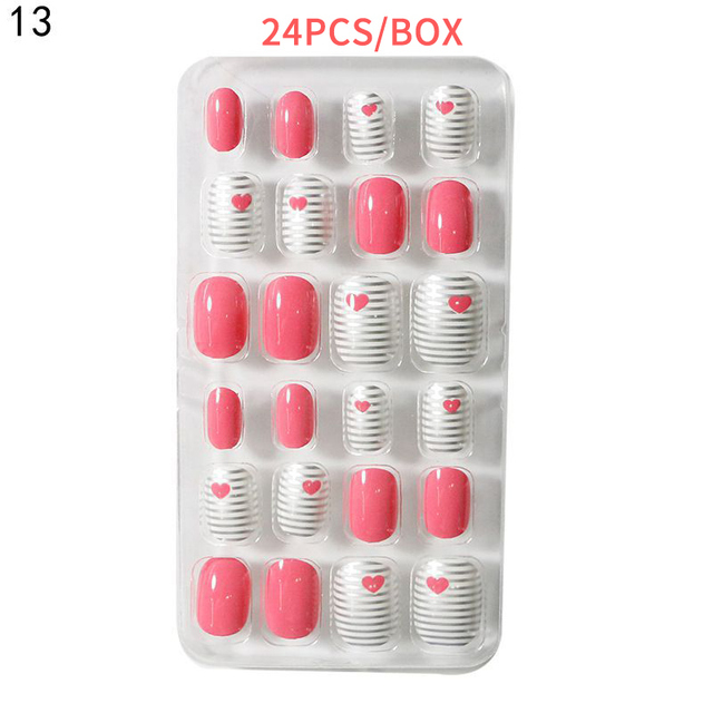 Kids Girls Cartoon Cover False Nails Press On Self Adhesive Nail Manicure Tips Pre-glue Fake Nail Art Decoration
