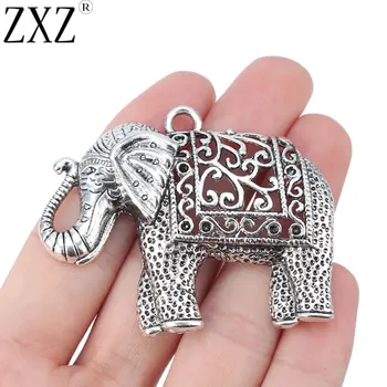 

ZXZ 2pcs Tibetan Silver Large Filigree Lucky Elephant Charms Pendants for Necklace Jewelry Making Findings 60x48mm