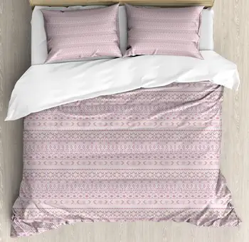 

Folk Duvet Cover Set Tribal Pattern with Geometrical Shapes 3 Piece Bedding Set Pale Mauve Pale Peach Warm Taupe and Mauve Taupe