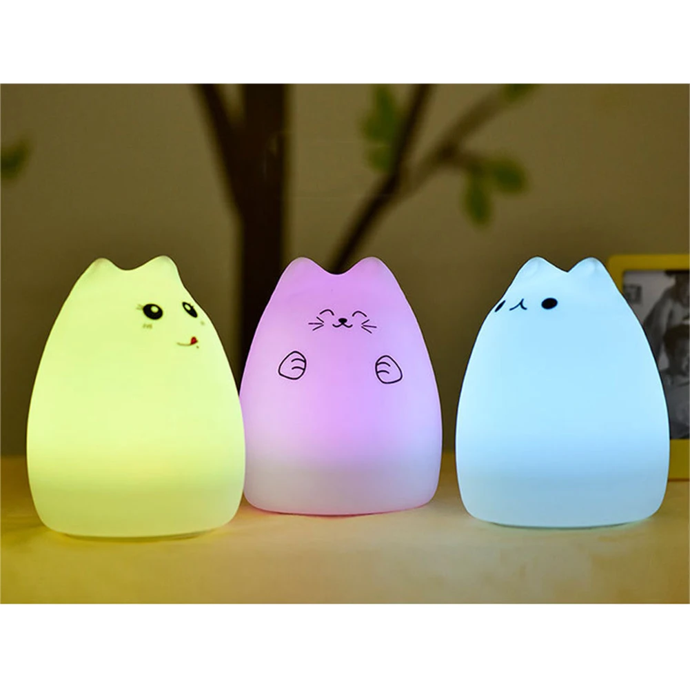 7 colourful Touch Sensor Silicone Cat LED Night lamp desk light battery creative rechargable bulb for baby bedroom luminar