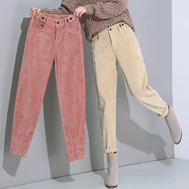 

Autumn Winter Corduroy Pants Women Loose Velvet Warm Harem Pants Female Streetwear Casual High Waist Pants Women Trousers Q1904