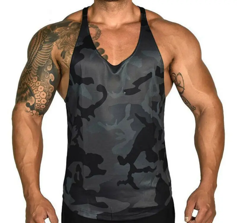 

Men Camouflage Gym Muscle Shirt Tank Top Sport Bodybuilding Stringer Fitness Vest Sleeveless Workout Training Tanks