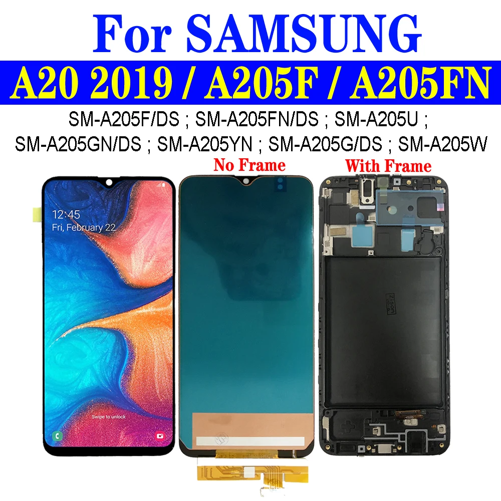 A20 ЖК-дисплей с рамкой для Samsung Galaxy A20 2019 LCD SM-A205F/DS SM-A205FN дисплей A205 A205YN A205G сенсорный экран дигитайзер 6,4