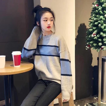 

Knitted Oversize Sweaters Women Autumn Patchwork Sweater Loose Pullover Korean Knitwear Female Jumper