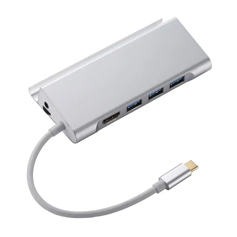 

6-in-1 Type C Hub Phone Stand USB-C to 3xUSB3.0+HDMI+RJ45+PD Power Adapter