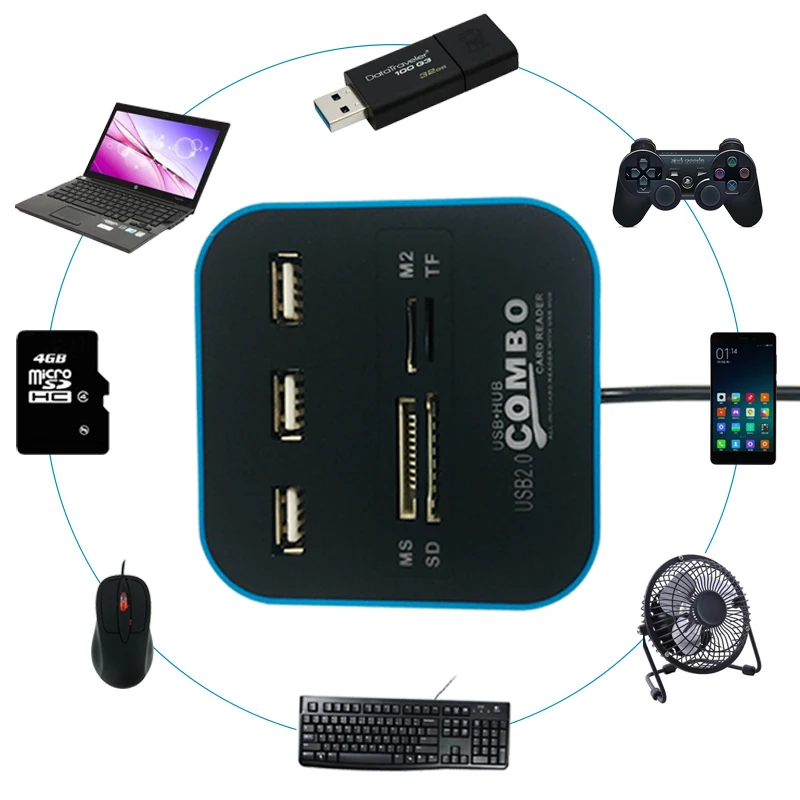 Микро устройство для чтения карт памяти 2 0 Combo с 3 портами высокоскоростной USB