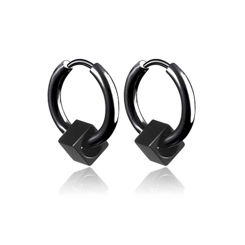 Punk Titanium Steel Square Drop Circle Stud Earrings Men Women Hip Hop Male Female Trendy Party Jewelry | Украшения и аксессуары