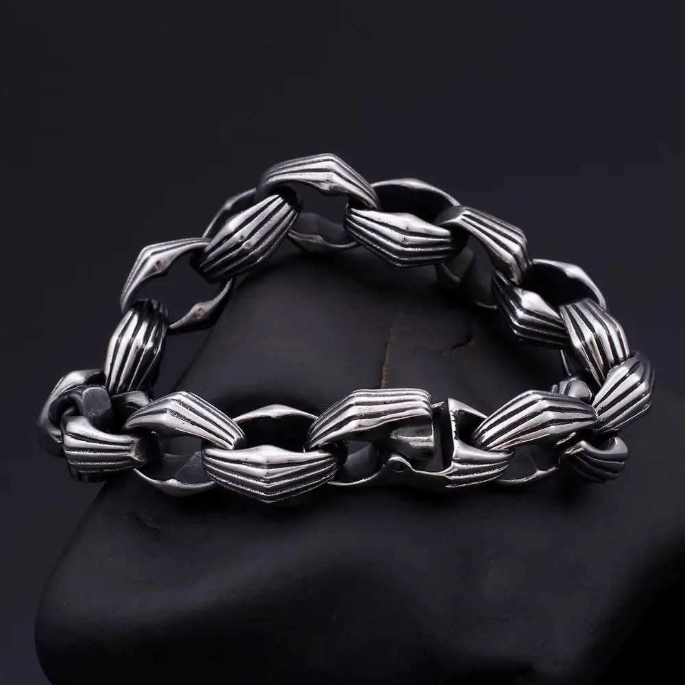 Fongten Vintage Stainless Steel Beaded Bracelet Men Punk Charm Chain Bracelets For Mens Jewelry