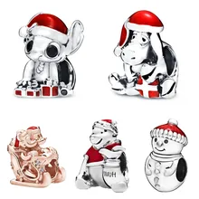 Зима, новинка, серебряные бусины 925 пробы, Иа, Винни Ститч, рождественская подвеска, подходит для оригинального браслета Пандора, для женщин, сделай сам, ювелирное изделие