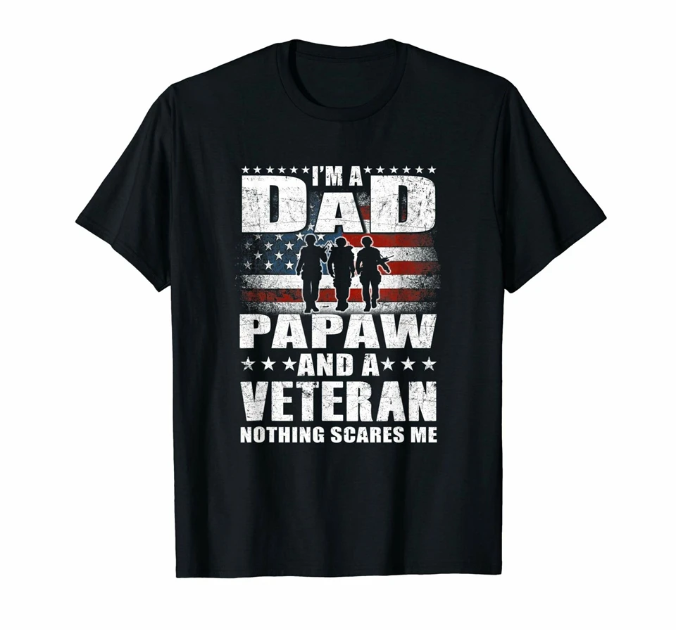 Черная Мужская футболка I Am A Dad Papaw и Ветеран подарок на день отцов 100% хлопковая