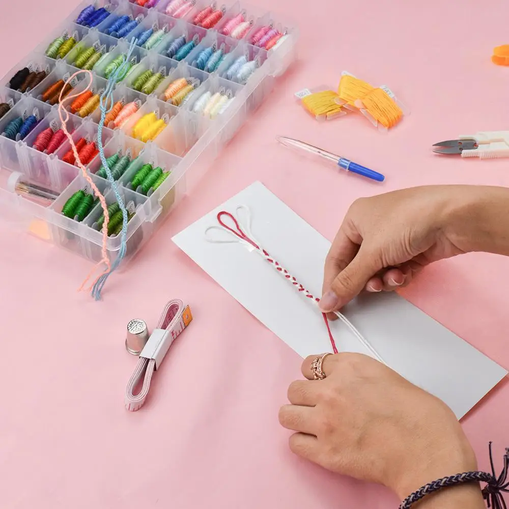 

Embroidery Organizer Storage Box 100 Colors Embroidery Threads and Metal Sewing Thimbles with Floss Bobbins Embroidery SET ED