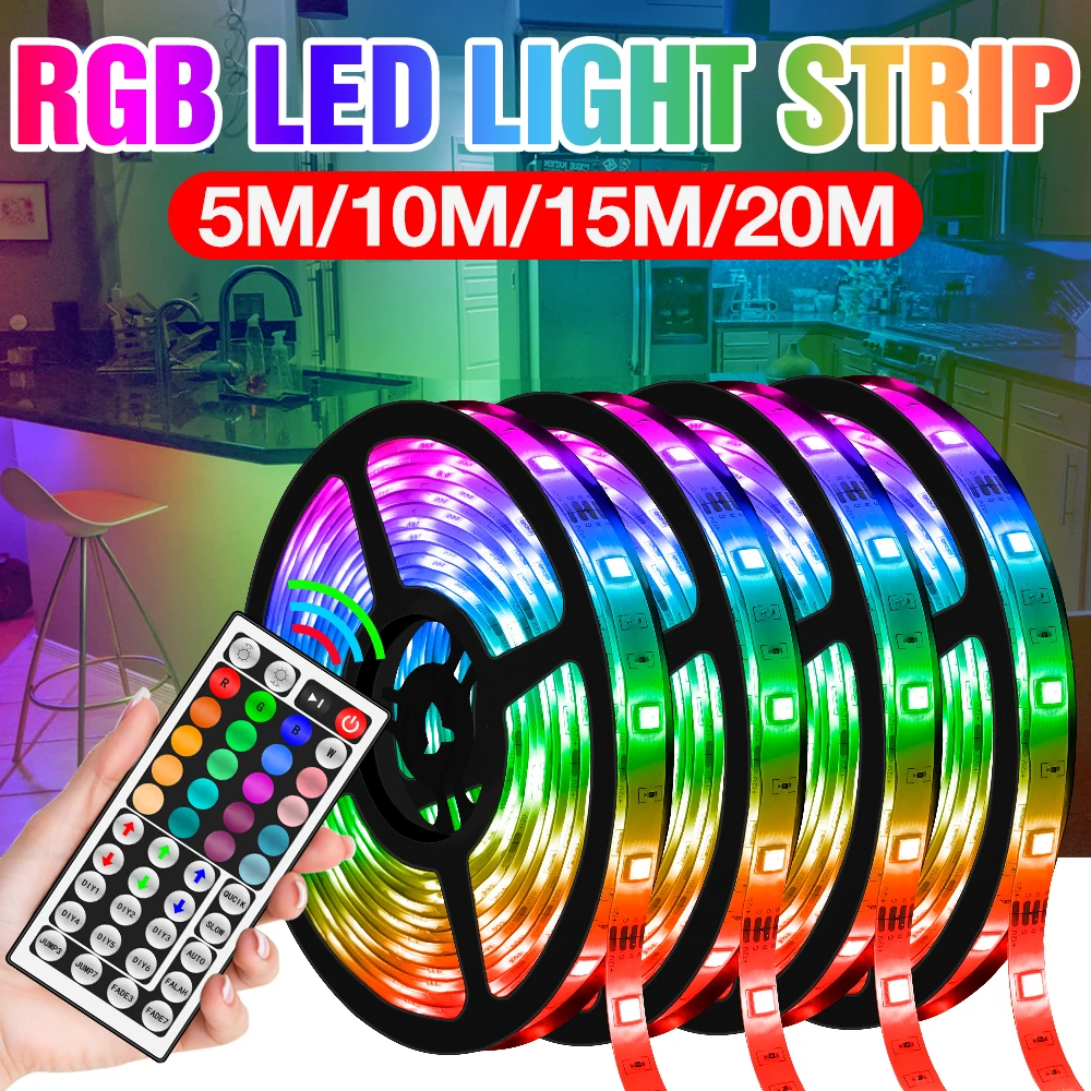 

RGB 5050 Flexible Tape LED Strip Lamp Ambilight Wireless Remote Control Strip Light LED RGB 5M 10M 15M 20M Adapter US EU UK Plug