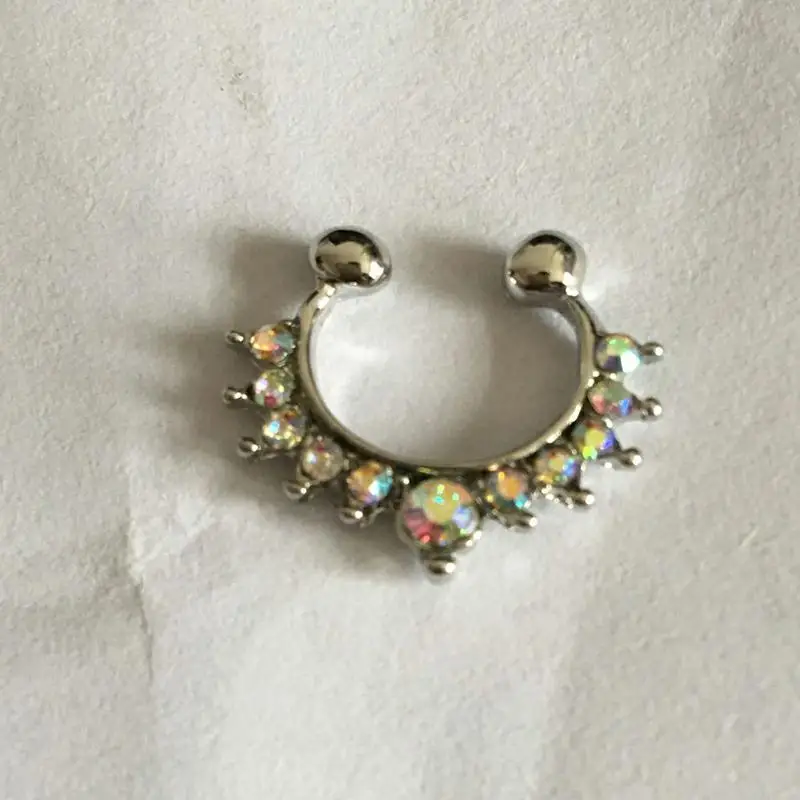 Мода,, женское разноцветное Золотое Кристальное носовое кольцо, носовой гвоздь, прокол, нос, пирсинг, пирсинг - Окраска металла: Silver AB Colorful