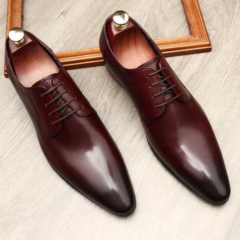 Love four English Pointed Lace-up Leather Men's Dress Wedding Work Shoes Size 46