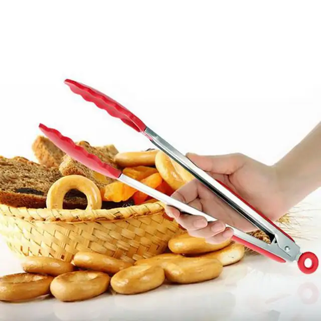 Magas Fokú Rozsdamentes Acél Szilikon Bbq Fogók Fogantyúval Szembeni Fém Ételek Tálalás Grill Konyhai Szerszámok - Image 3