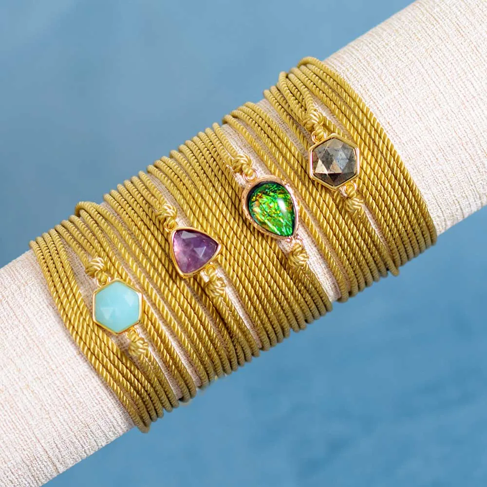 Новые браслеты с веревкой натуральные камни Boho длинный веганский браслет дружбы