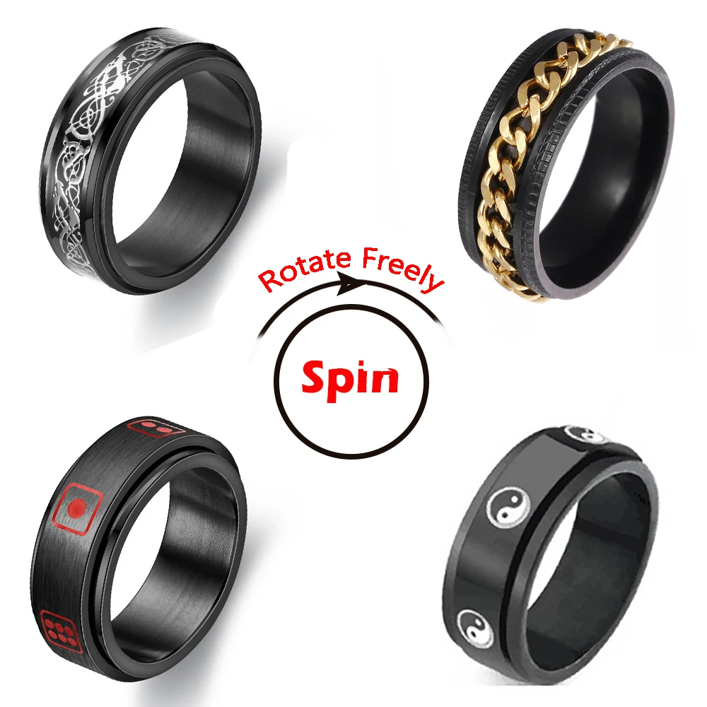 Anxiety Fidget Spinner Ring For Men Black Stainless Steel Rings Fidgets