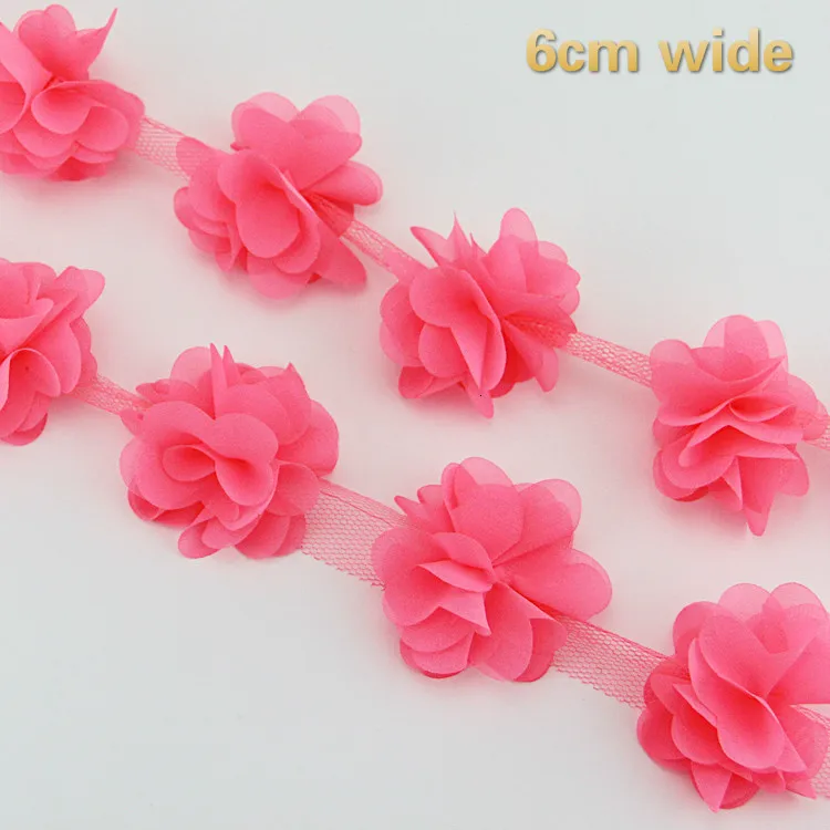 

Fluorescent Pink Exquisite Chiffon Stereo Flower Lace Fabric DIY Clothes Hat Tiara Material Home Textile Crib Applique Trim