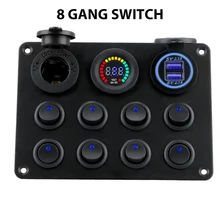Disjoncteur de panneau à bascule pour voiture 12-24V 8 boutons, chargeur double USB pour caravane, camping-Car, camion, ATV, UTV
