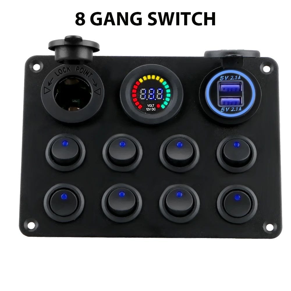 8 Gang 12-24V 2USB Charger Switch Panel+Voltmeter For Car Boat RV Marine Truck 8 Gang 12-24V 2USB Charger Switch Panel+Voltmeter For Car Boat RV Marine Truck