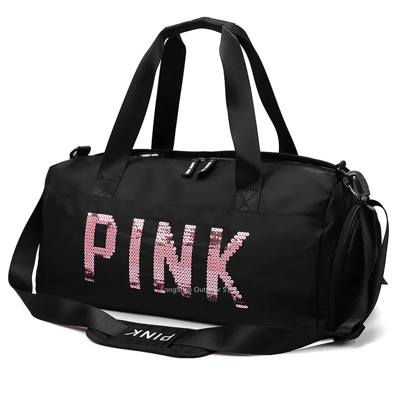  Newest Design Sequins PINK Letters Gym Fitness Sports Bag Shoulder Crossbody Bag Women Tote Handbag - 32907820931