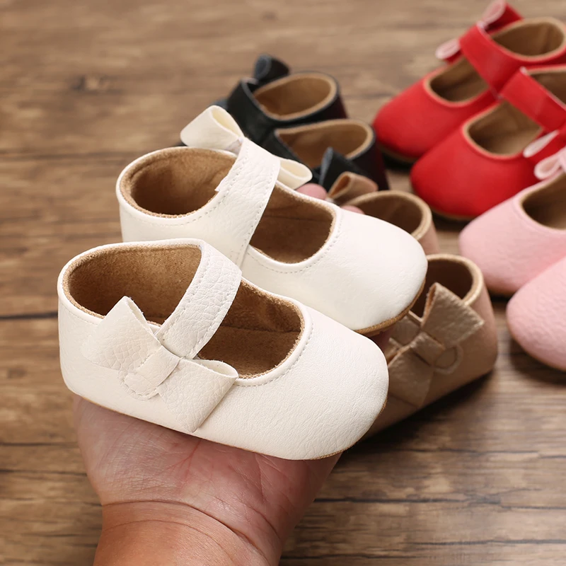 Infant Newborn Baby Girls Princess Non-Slip Floral Border Shoes Toddler Baby Soft PU Leather Prewalker Shoes Solid First Walkers