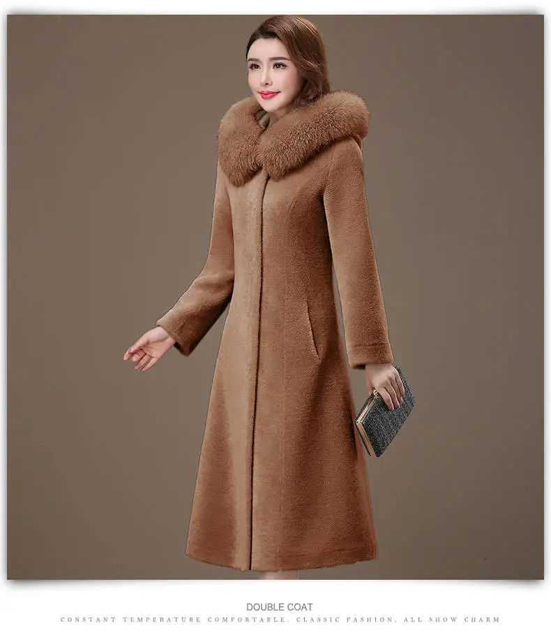 Новое поступление, осенне-зимнее женское винтажное пальто, натуральная оторочка из овечьей шерсти, пальто с капюшоном, куртка с воротником из натурального Лисьего меха, A90