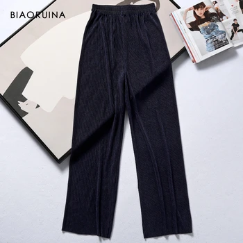 

BIAORUINA Women's Korean Style Loose Pleated Pant Thin High Waist Fashion Wide Leg Casual Pants Everyday All-match Trousers