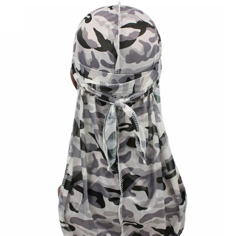 Новинка шелковая бандажная Шляпа Унисекс Durag волнистые тряпки камуфляжный принт