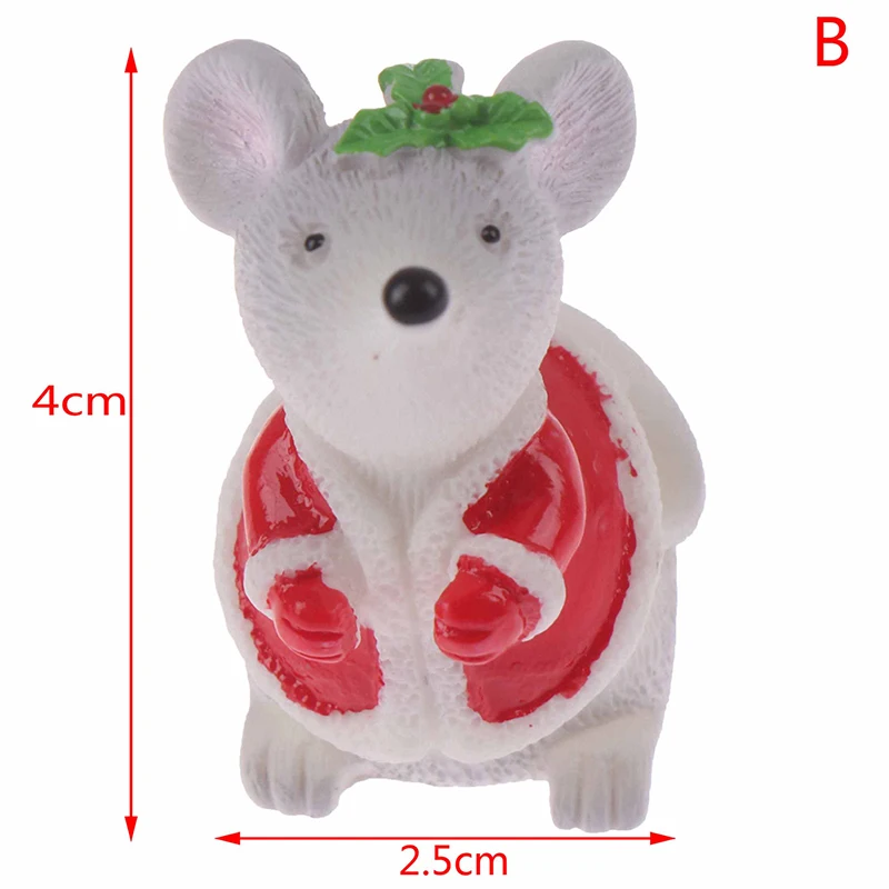 1PCS New Year Christmas Snow Rat Little Mouse Gift Children Toy Decoration Small Statue Figurine Ornament Miniatures - Цвет: B