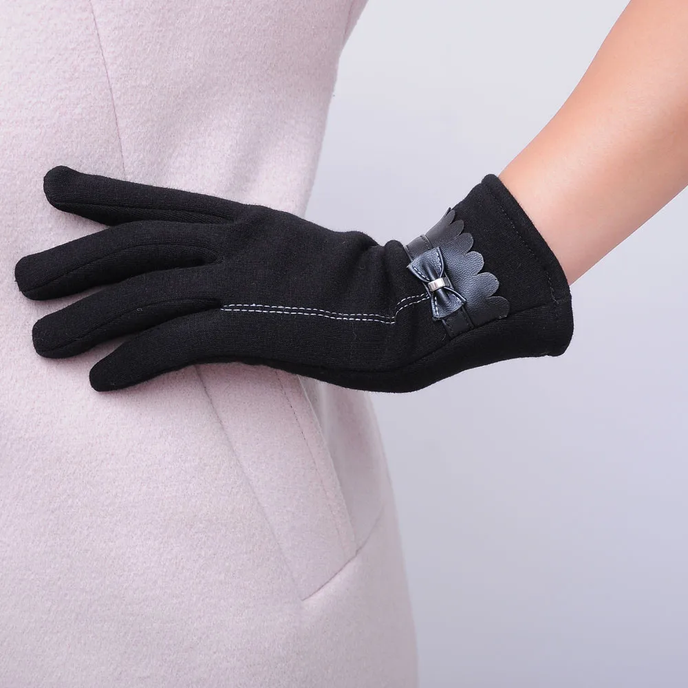 Модные женские перчатки, одноцветные зимние теплые перчатки с бантом, удобные женские Элегантные Перчатки из хлопка# Nu