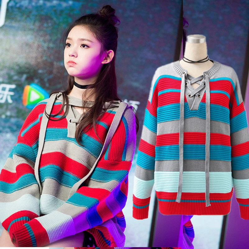 Women's striped sweater V-neck knitted jumper women sweater knitted sweater women sweaters and pullovers striped streetwear