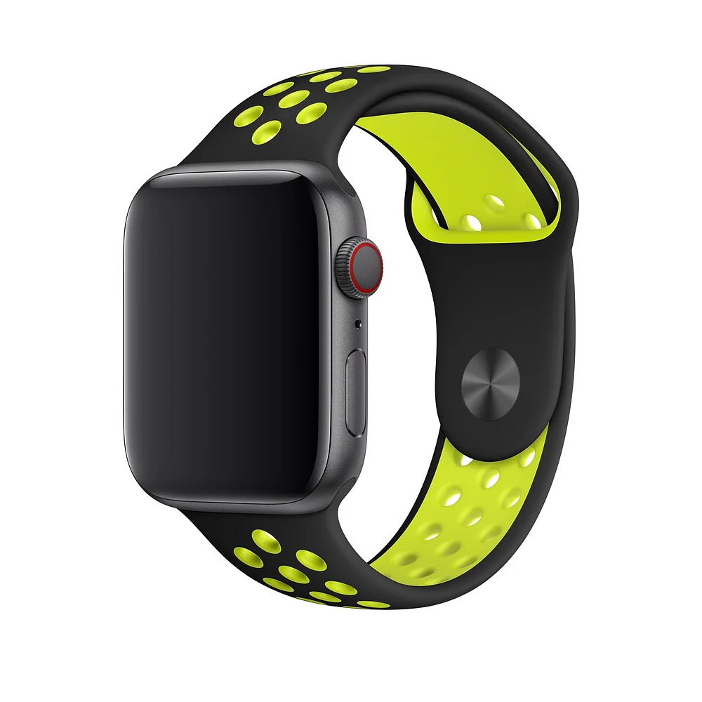 black yellow 10 Дышащий силиконовый спортивный ремешок для Apple Watch 5 4 3 2 1 42 мм 38 мм резиновый ремешок для Nike+ Iwatch 5 4 3 40 мм 44 мм - Цвет ремешка: black yellow 10