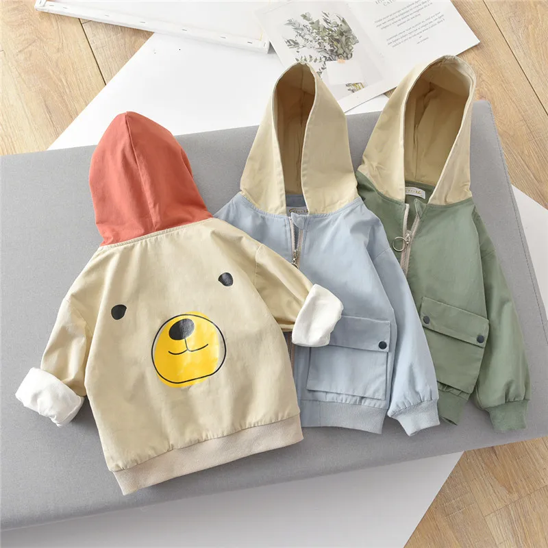 Куртки для маленьких мальчиков 2, 3, 4, 5, 6 лет модная Корейская куртка с капюшоном и рисунком для мальчиков, повседневная куртка весенне-Осенняя детская верхняя одежда