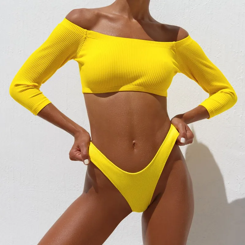 2020 Sexy Long Sleeve Off Shoulder Bikini Set Women Swimsuit Beachwear Frill Bathing Suit Swimwear Female Biquinis 2020 Sexy Long Sleeve Off Shoulder Bikini Set Women Swimsuit Beachwear Frill Bathing Suit Swimwear Female Biquinis