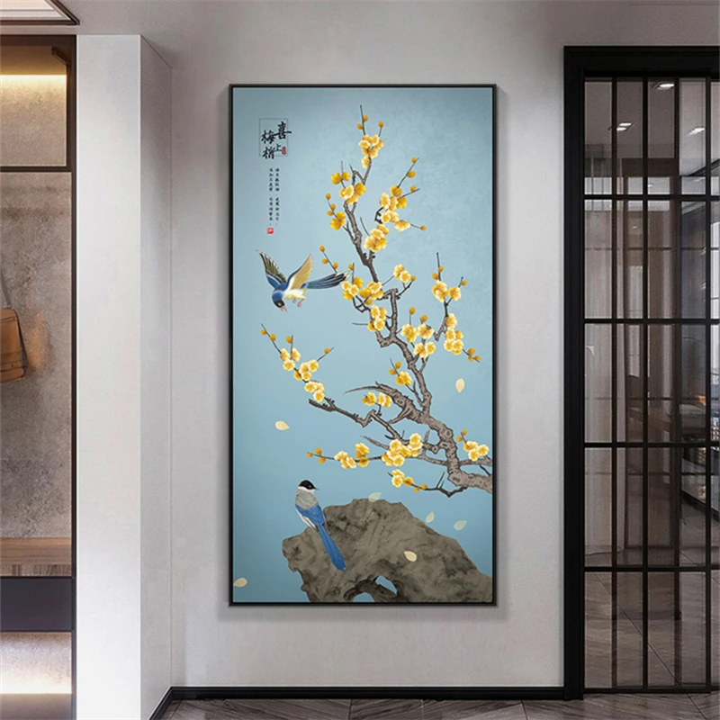 

Vase Art Canvas Printing Plum Blossom Magpie Retro Chinese Style Wall Painting Poster Picture For Office Living Room Home Decor