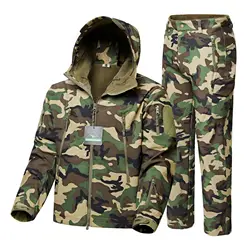 Novos homens à prova dwaterproof água militar terno de esqui jaqueta camuflagem ternos táticos inverno velo pele tubarão escudo macio conjunto