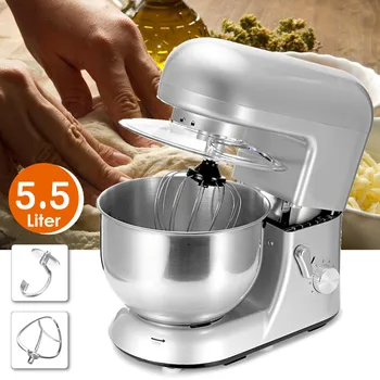 

5.5L Stand Mixer Kitchen Bowl Blender Mixer Food Kneading Baking Machine Cooking Tools Food Processor Silver 110V 650W