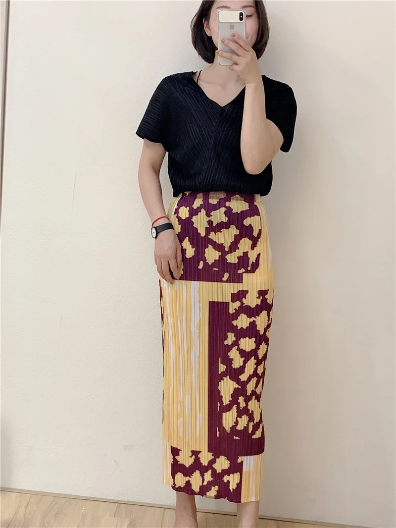 Новая Осенняя плиссированная юбка Miyake тонкая складчатая юбка с принтом