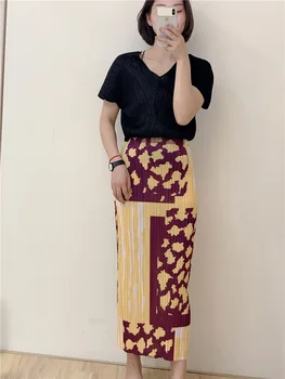 

Autumn New Miyake Pleated Skirt Print Slim Pleated Skirt