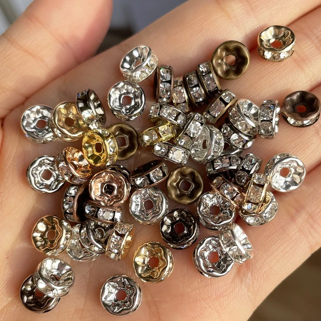 10pcs/lot Round Rhinestone Crystal Spacer Copper Beads Bronze Rose Gold  Plated Disco Ball Bead for DIY Jewelry Making Bracelet