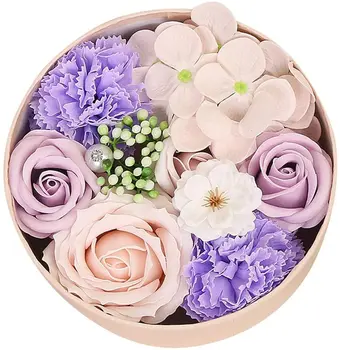 

Accessory Valentine’s Gift Soap Flower Bouquet in Gift Small Round Box Rose Scented Bath Soap Petals Rose Petal