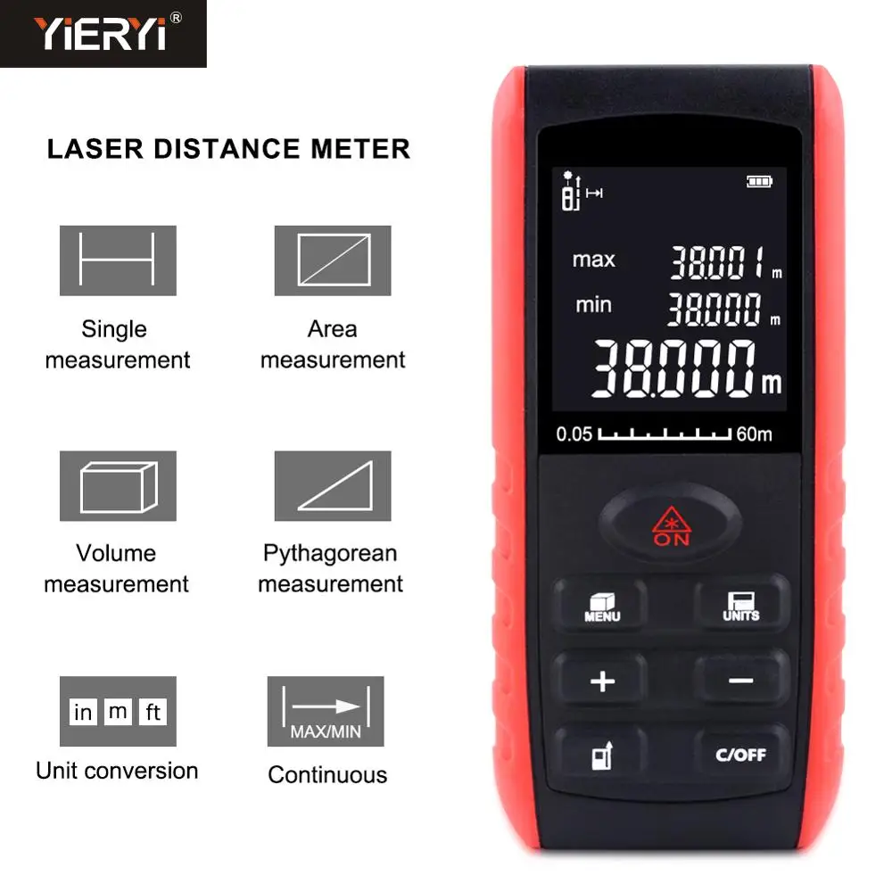Yieryi Handheld Digital Laser Distance Meter Laser Rangefinder Ruler Distance Measuring Device 40m 60m 80 100m