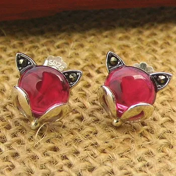 

S925 Sterling Silver Jewelry Earrings Vintage Silver Fox Garnet Earrings